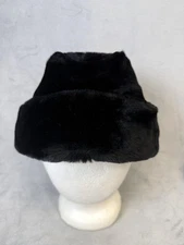 VINTAGE Hugger Cap Hat Cossack Fitted Mens X Large Black Fur Quilted Lined 70s