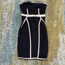 Vintage ASOS Black White Strapless Ruched Ruffle Bandage Dress Corset Style Y2K