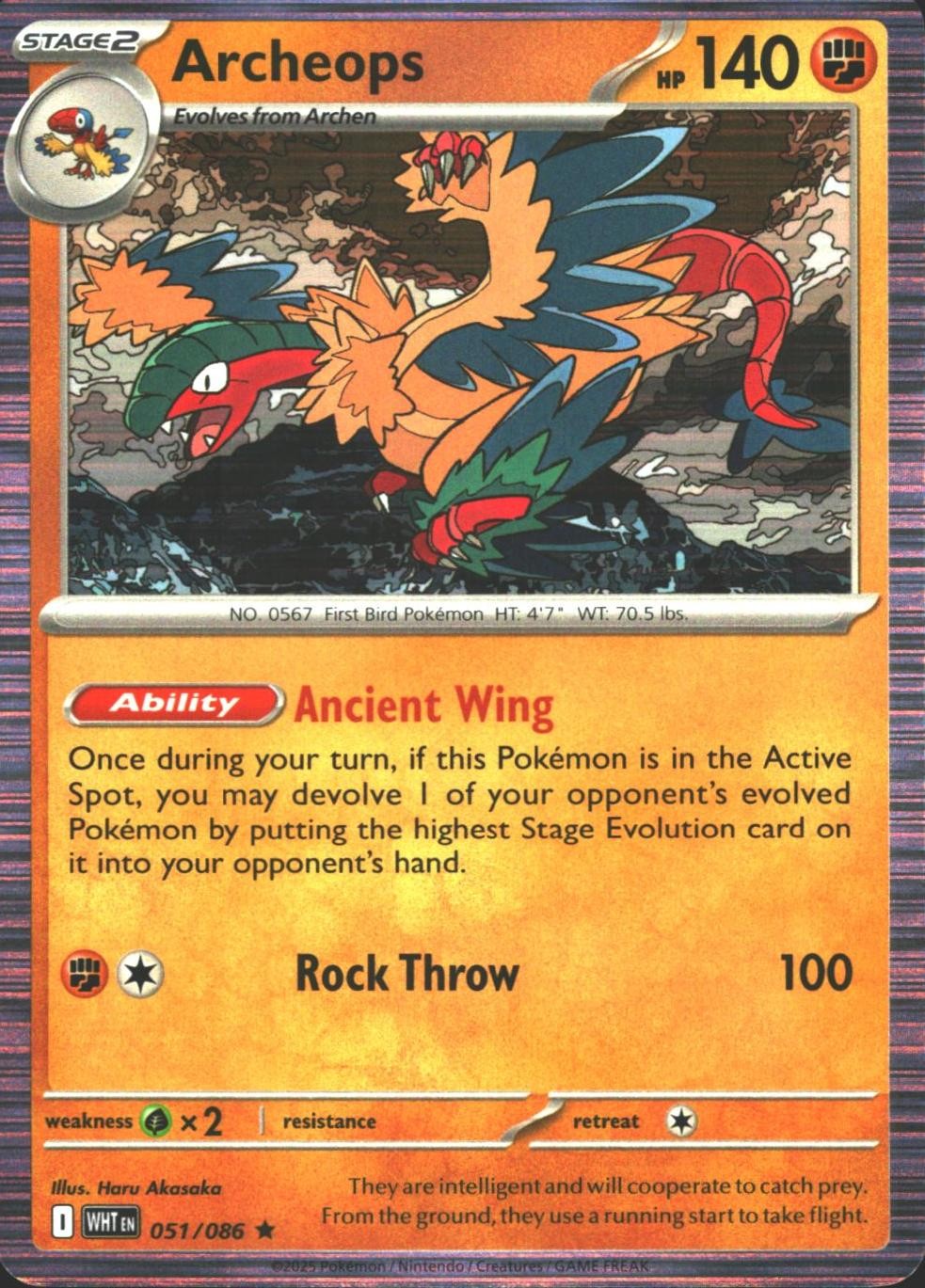 Archeops 051/086 Holo Rare White Flare Pokemon Lightly Played