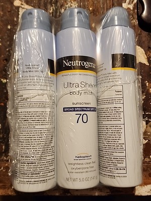 Lot of 3 Bottles Neutrogena Sport Active Defense Sunscreen Spray SPF 70, 5 oz