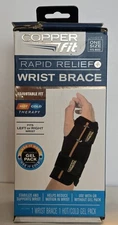 Copper Fit Rapid Relief Wrist Brace Hot Cold Therapy Adjustable Fit Black Unisex