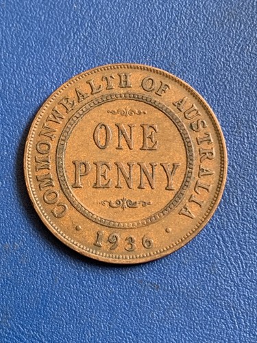 1AUSTRALIAN . 1936 ONE PENNY. DOT AFTER & BEFORE PENNY -:- CIRCULATED CONDITION. - Foto 2 di 2