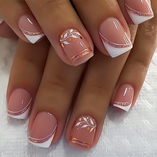 24Pcs Short Press on Nails French Tip Square ...
