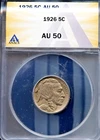 1926 5C Indian Head Buffalo Nickel AU 50 ANACS # 7644871 + Bonus
