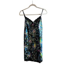 Victoria's Secret Black Floral Lace Trim Cami Slip Dress M Medium