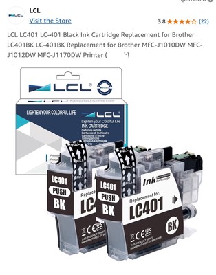 LCL  Black Ink 2 Cartridge Replacement  New