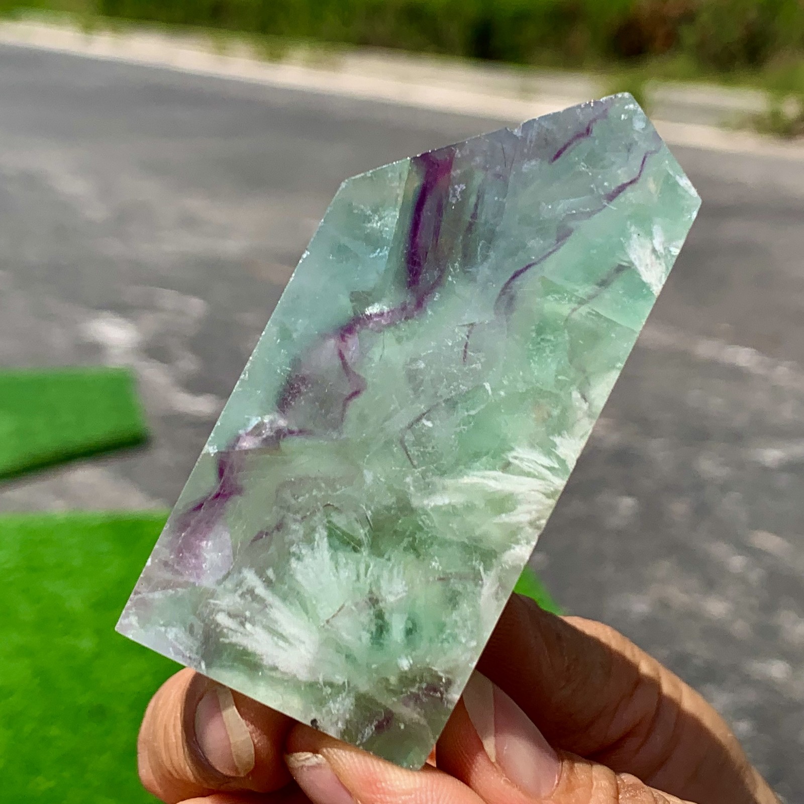 Natural green feather fluorite freeform crystal for healing and energy work