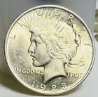 1923 PEACE SILVER DOLLAR - BRILLIANT UNCIRCULATED - Light Gold Toning - L👀K!