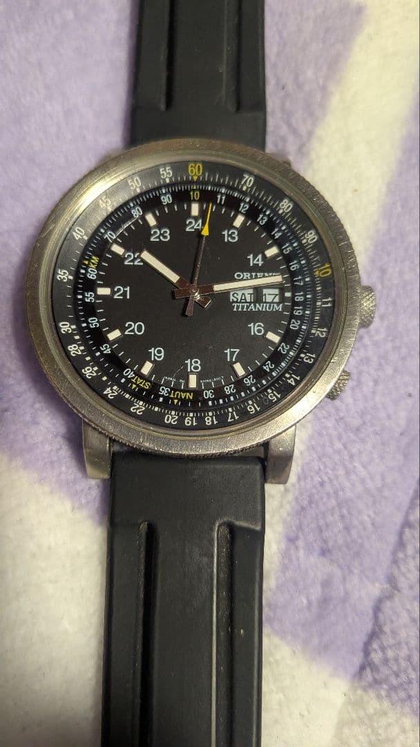 Orient Titanium Automatic Watch Black Dial Rubber… - image 1