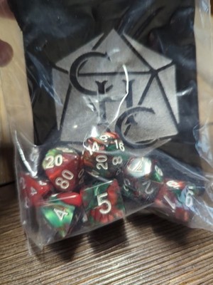 Green Rats Out Of Seven Fusion Polyhydrate Dice With White Numbers For D20