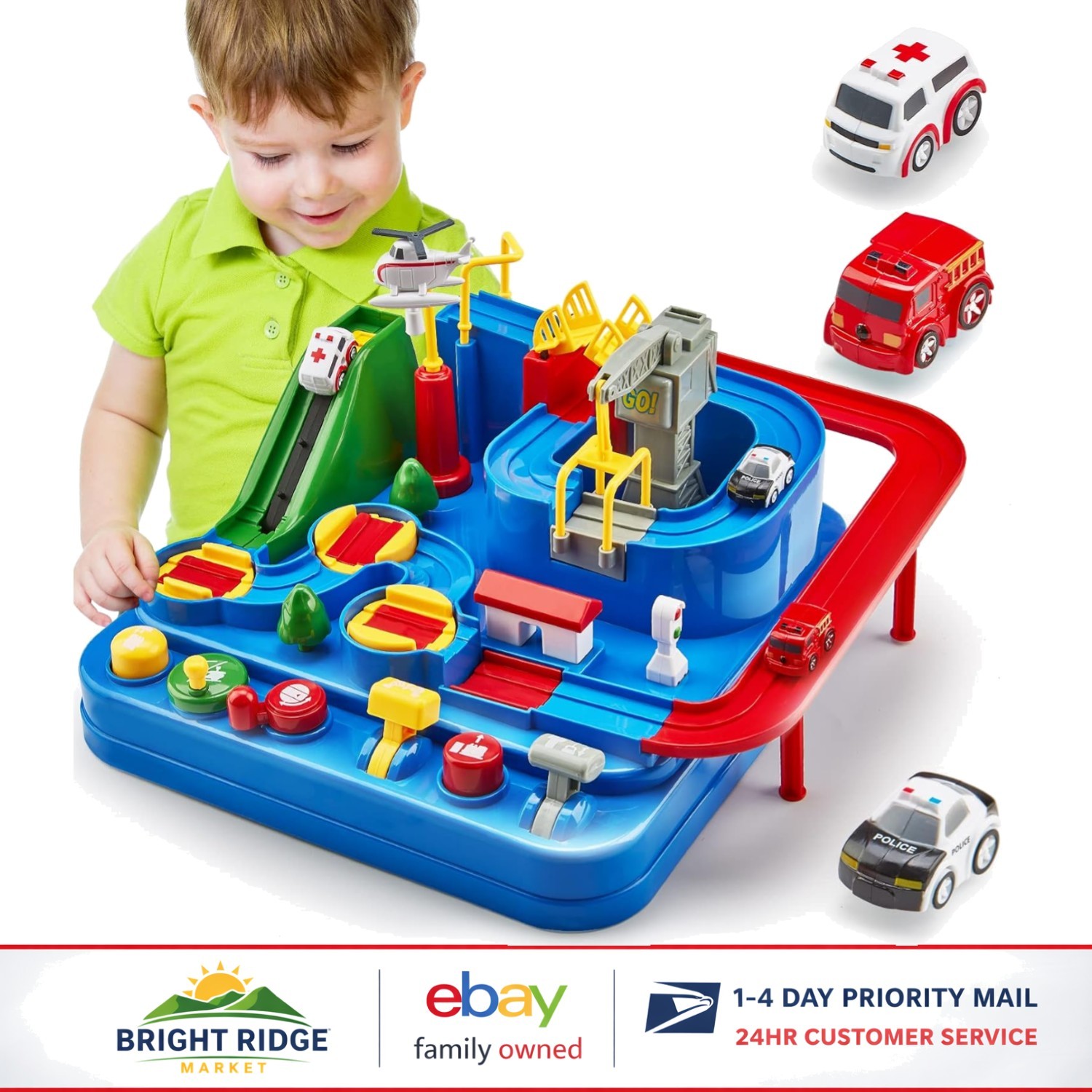With Police, Ambulance, And Fire Engine Toys