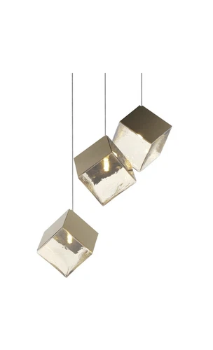 E24683-26FG-Ice Cube 3 Light 19"W LED Multi Light Pendant - French Gold / Amber - Picture 1 of 5