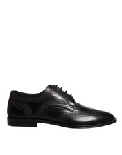 Dolce & Gabbana Black Embroidered Classic Leather Derby Dress Men's Shoes