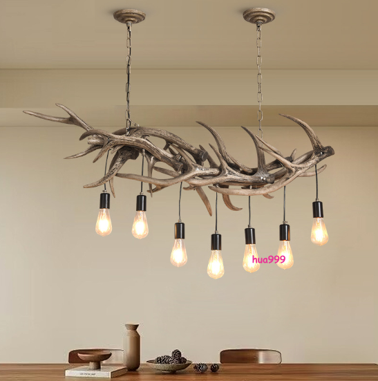Hotel Restaurant Bar Linear Chandeliers Retro Deer Horn Antler Island Lighting