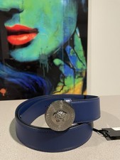 Versace belt Silver Medusa-Buckle Blue Leather 120(48) NWT $680 authentic