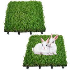 Hamiledyi 2 Pcs Artificial Rabbit Grass Mat 11.8" x 11.8" Reusable Guinea Pig...