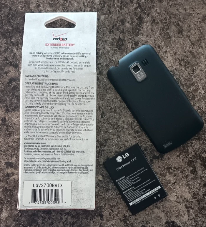 Batería extendida Verizon con cubierta para batería LG Li-lon 3,7 V Foto 2 de 2
