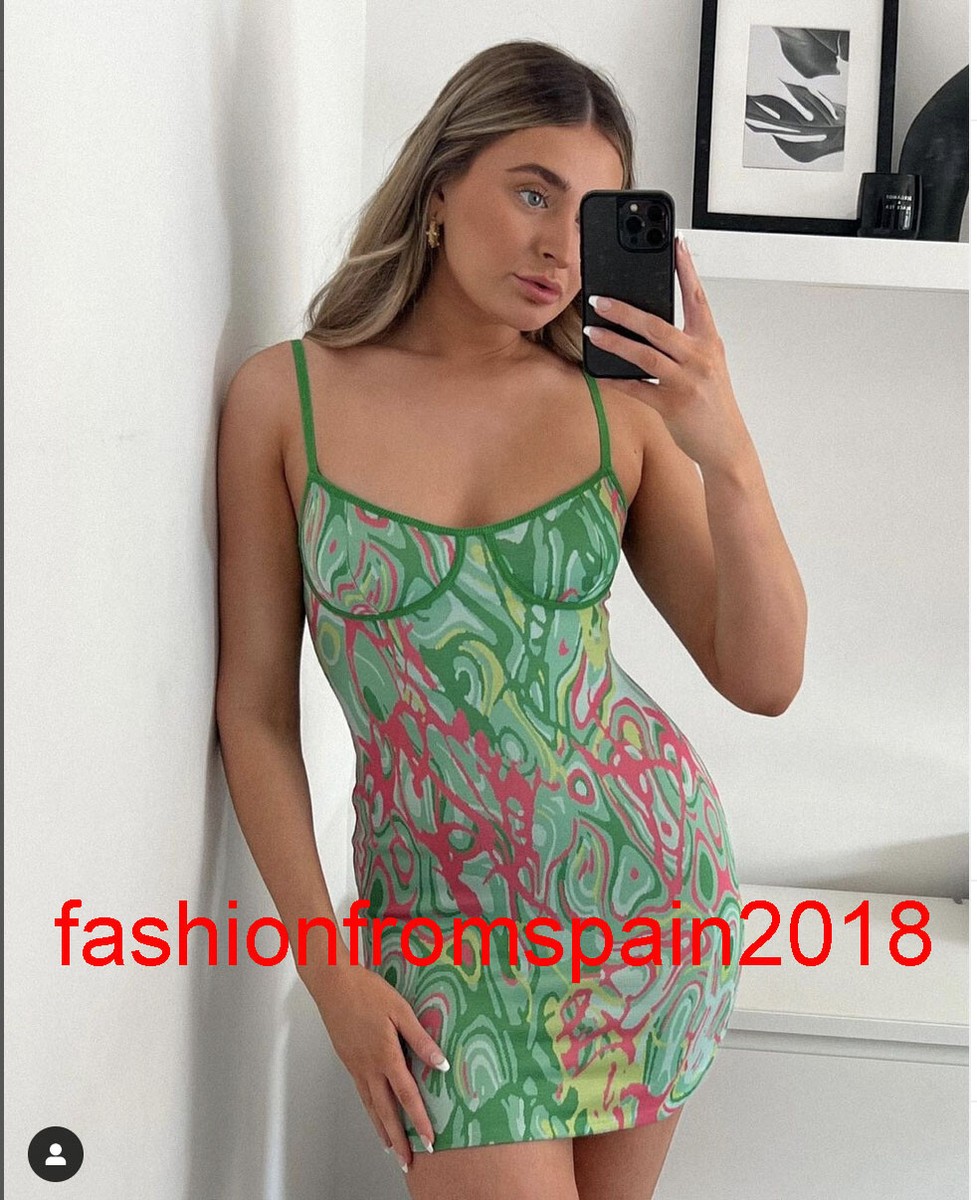 ZARA NEW WOMAN SHORT STRAPPY JACQUARD DRESS GREEN S,M,L 1131