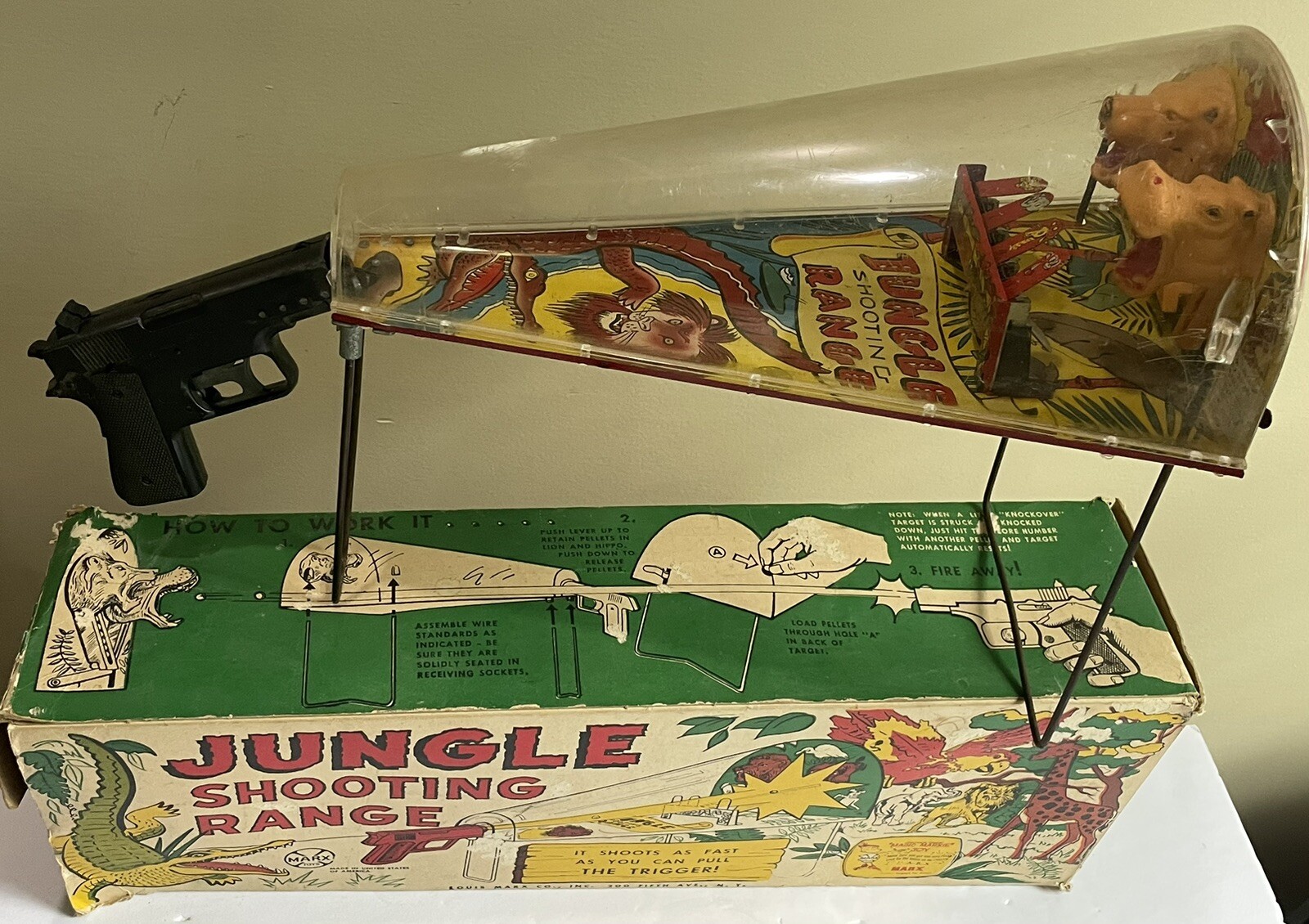 All Original Marx Toy Arcade Jungle Shooting Range 45 Cal 1950-1960s Made In USA