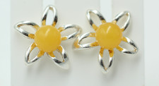 Fiore Di Ambra Orecchini In Argento Sterling 925 Con Fiore Di Argento