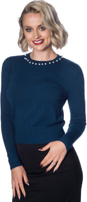 Banned PEARL BOW Vintage PERLEN Langarm Oberteil JUMPER Pullover Rockabilly