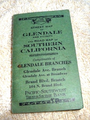 RARE RELIEF MIDGET MAP GLENDALE SOUTHERN CALIFORNIA PACIFIC SOUTHWEST BANK 1922