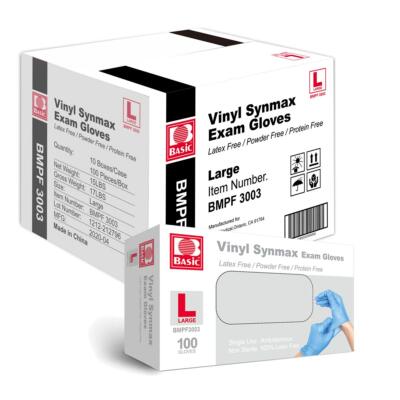 1000Pcs Blue 4mil Medical Synmax Vinyl Exam Gloves,Latex-Free & Power-Free