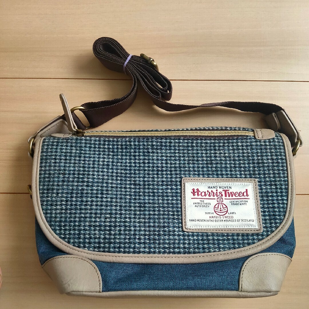Harris Tweed Shoulder Bag Blue Unisex Knit Wool Limited Edition Classic Design R