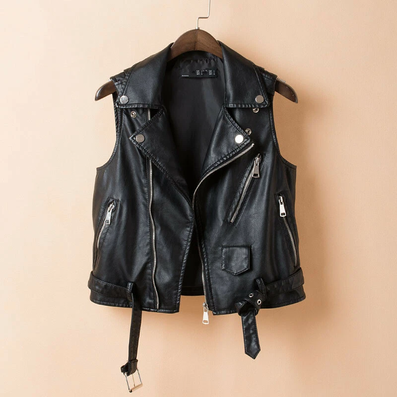 Sleeveless biker shop jacket womens