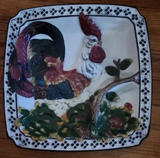 VTG CBK Rooster Ceramic Platter Chip & Dip Compartments. 1998