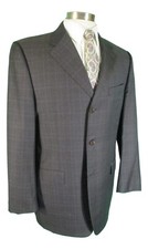 Canali Mens Charcoal Plaid 3 Btn Wool Suit 42L 34W Italy