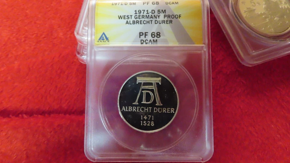1971 D 5 MARKS WEST GERMANY PROOF ALBRECT DURER ANACS PF68 DCAM - Image 3 of 4
