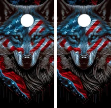 American Flag Wolf Cornhole Board Wrap LAMINATED Decals Vinyl Sticker #4679