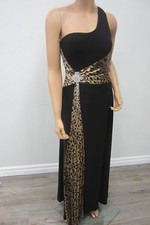 NWT EUREKA  Embellished Rhinestone One Strap Shoulder Dress Blk/PrintGown Size S