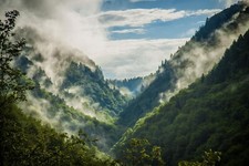 Landscape nature photography mountains sunlight forest Custom Gaming Mat Desk