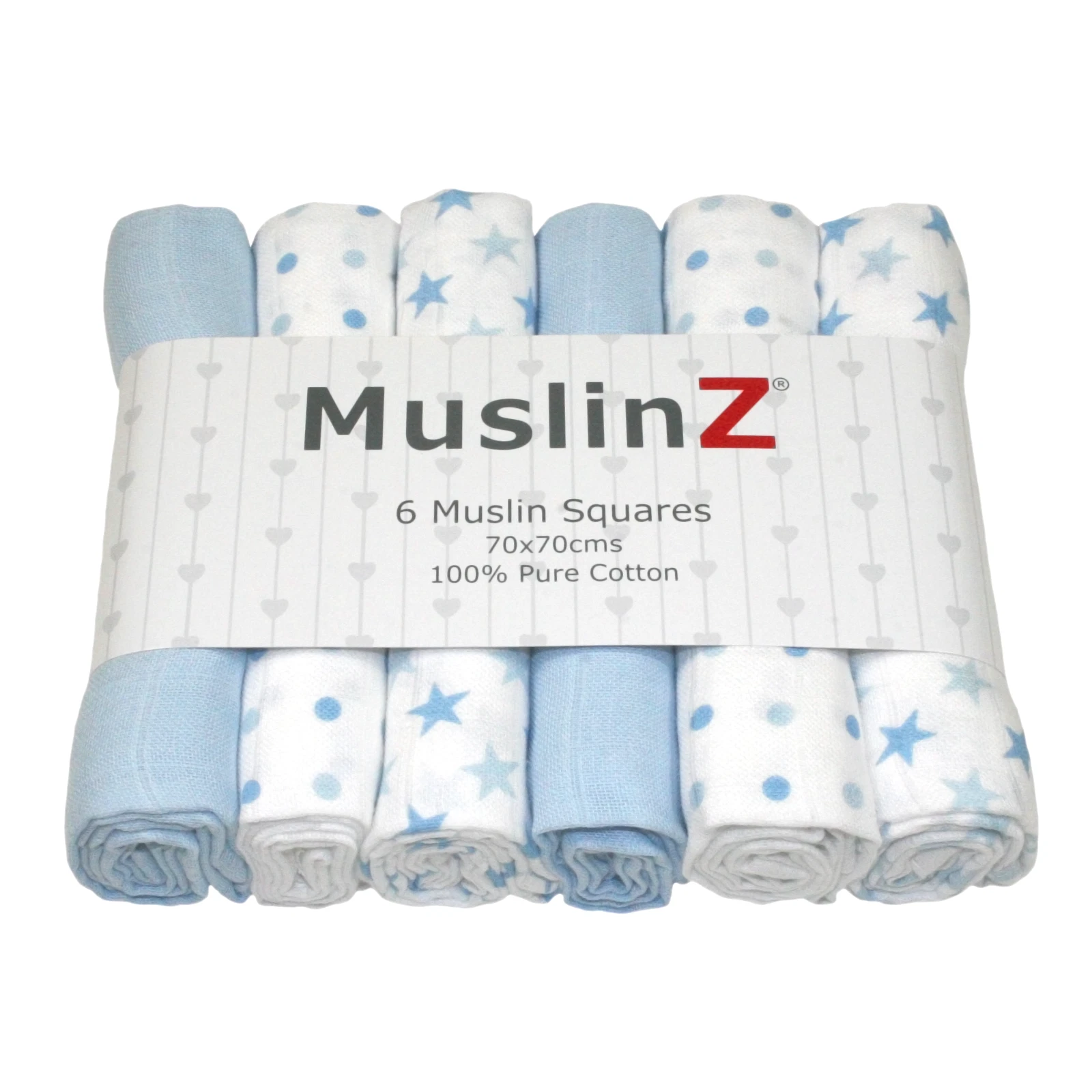 MuslinZ 6PK Baby Muslin Squares Cloths 70cm 100% Pure Soft Cotton Pale Blue Star
Opens in a new wind