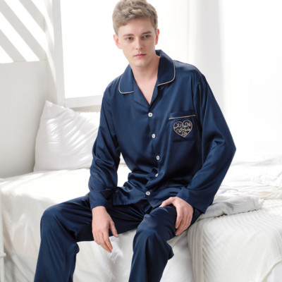 NWT 2PCS Mens Silk Satin Pajamas Sleepwear Pyjamas PJS Long Sleeve