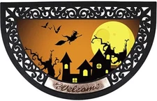 Half Round Rubber Welcome Door Mat, Decorative Indoor Outdoor Holiday Doormat