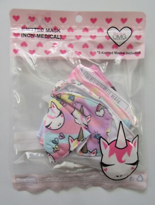 New - [Pack of 3] Omg Knitted Masks - Colorful Unicorn Design for Girls