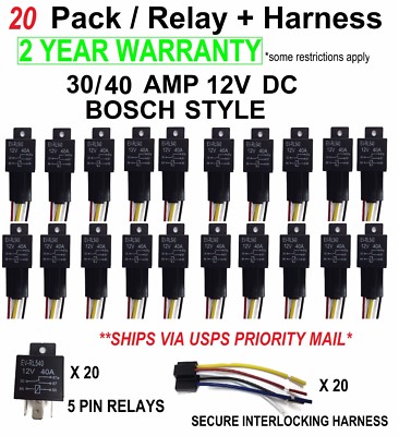 20 PACK 12V 30/40 AMP SPDT Automotive Relay Wires & Harness Socket Car Vehicle 