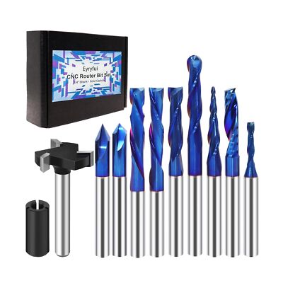 10Pcs CNC Router Bits Set, 1/4'' Shank Solid Carbide Multiple Uses Router Bit ...