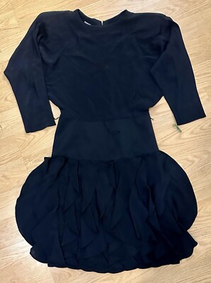 80s Vintage Black Batwing Dress Betsy & Adam Dolman Sleeve Ruffled Jr Sz  5/6 | eBay