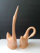 Jaru Ceramic Pottery Swans Bird Sculpture Set of 2 Art  Mid Century Modern