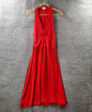 Sussan Womens Dress Size M Red Stretch Knit Sleeveless A-line Midi V-Neck