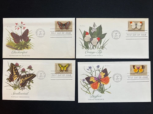 1712-15 Butterflies (Set of 4) FDC Fleetwood Jun 6 1977 Indianapolis IN