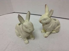 2 Pottery Barn Vintage Rustic Distressed Easter Bunny Rabbit Taper Candle Holder