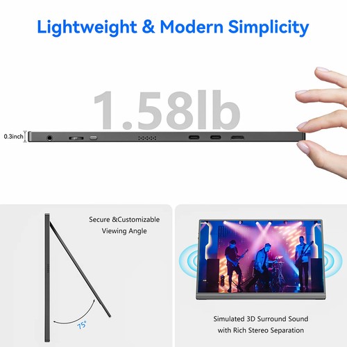 16-Inch 60HZ Gaming Portable Monitor for Laptop, 16:10 IPS 1200P Display LCD - Picture 3 of 15