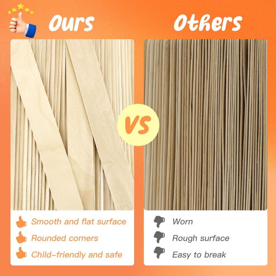 60 Pcs 8” Jumbo Popsicle Sticks for Crafts Large Tongue Depressors Wood