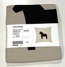 Ikea HASTHAGE Cushion Cover 20" x 20" Beige/Black Dala Horse  100% Line HÄSTHAG