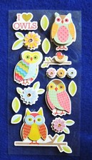 15pc Owl, Flower  Leaf Stickers 3-D Dimensional I    Owls